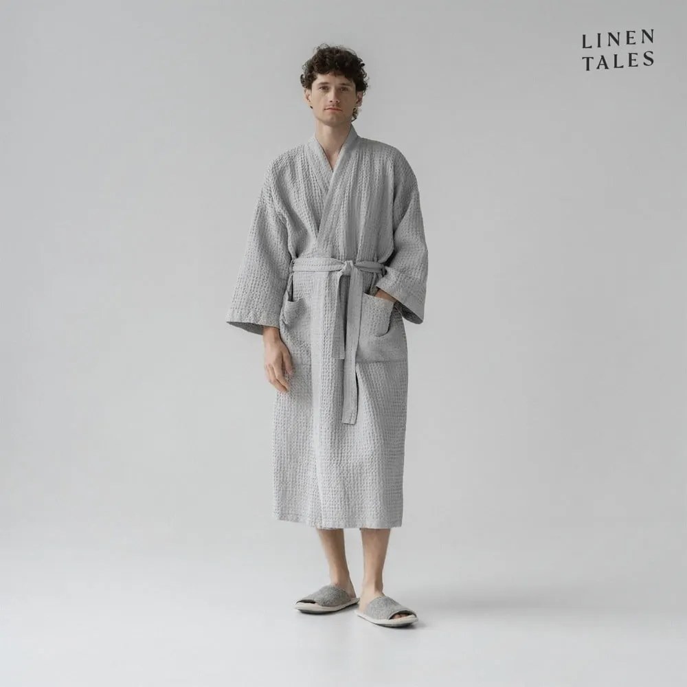 Világosszürke fürdőköpeny L/XL Honeycomb – Linen Tales