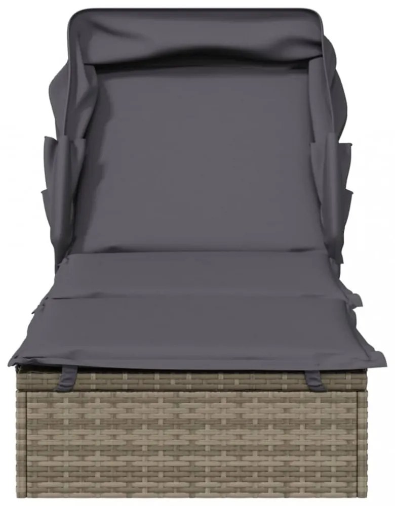 szürke polyrattan napozóágy összecsukható tetővel 213x63x97 cm