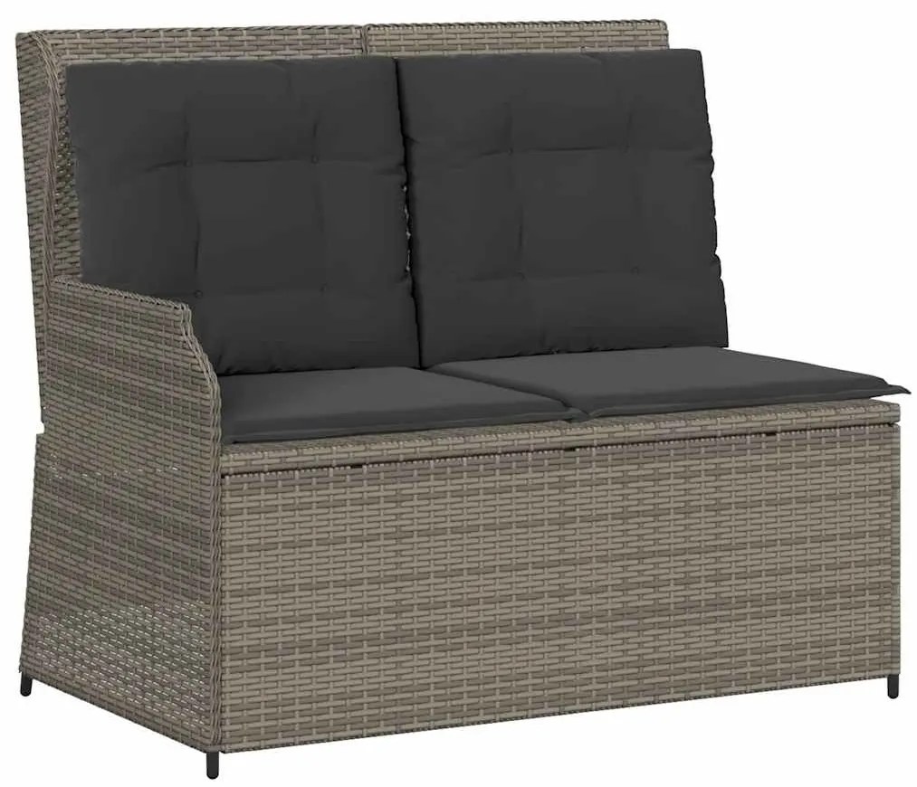 Szürke polyrattan dönthető kerti pad párnával