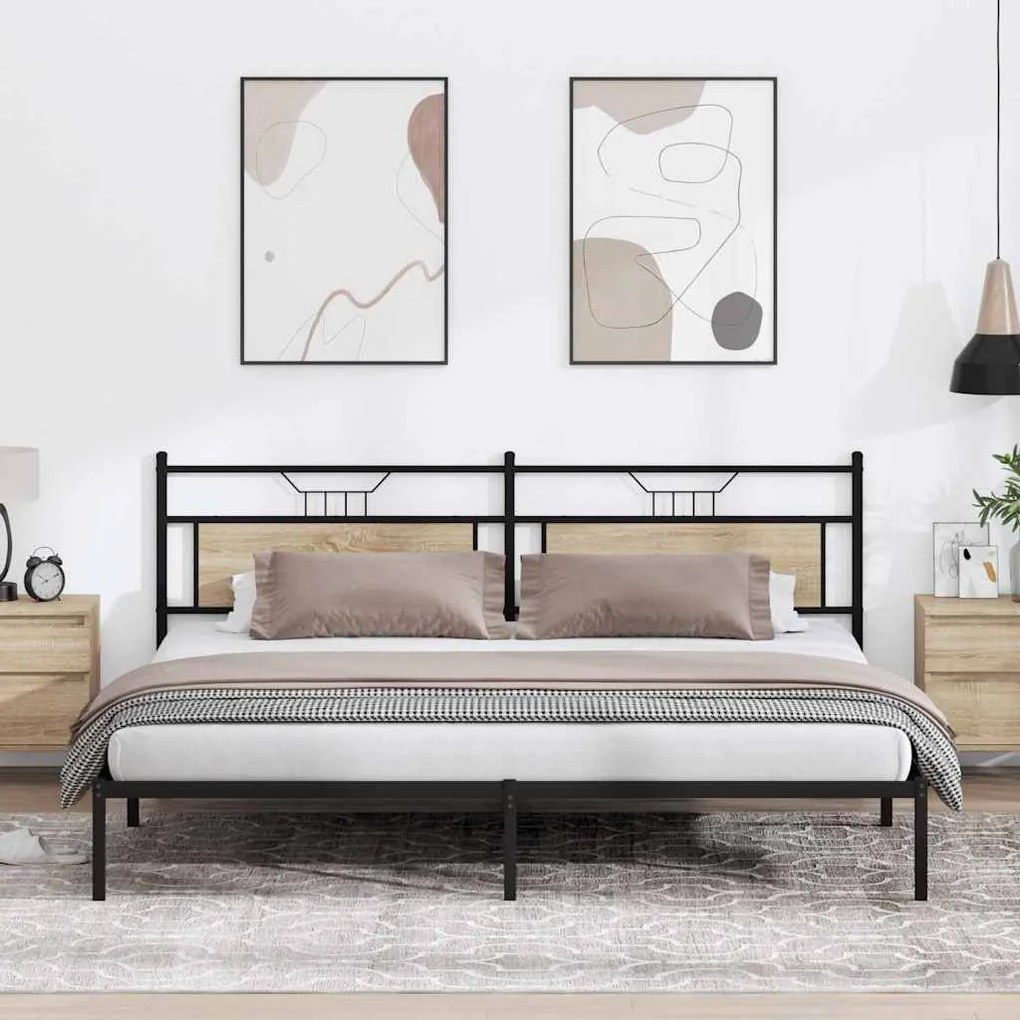 sonoma tölgy színű szerelt fa ágykeret matrac nélkül 193x203 cm