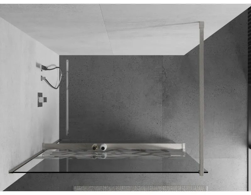Mexen Kioto+, Walk-In zuhanyparaván polccal és akasztóval 90 x 200 cm, 8 mm átlátszó üveg fehér mintás, csiszolt acél profil, 800-090-121-97-85