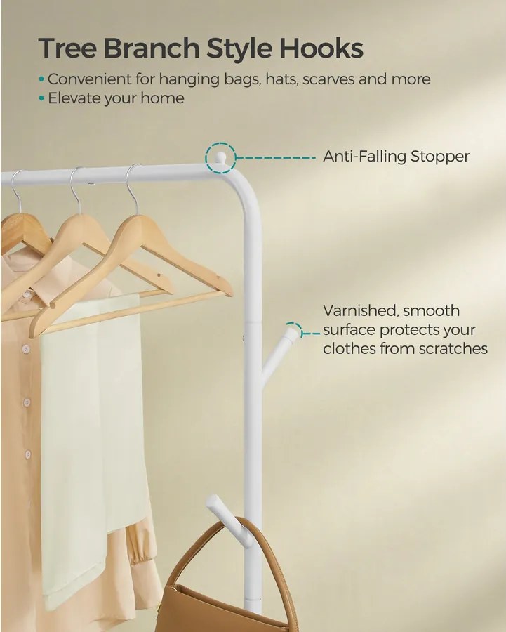 Ruhafogas kerekekkel és polccal, strapabíró fémváz, felhőfehér