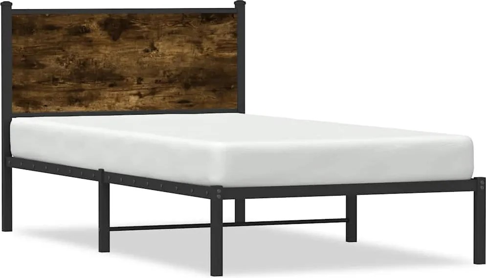 vidaXL füstös tölgy színű fém ágykeret matrac nélkül 100 x 200 cm