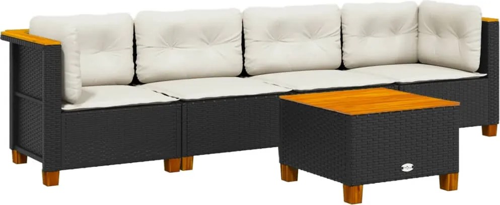 vidaXL 5 részes fekete polyrattan kerti kanapészett párnákkal