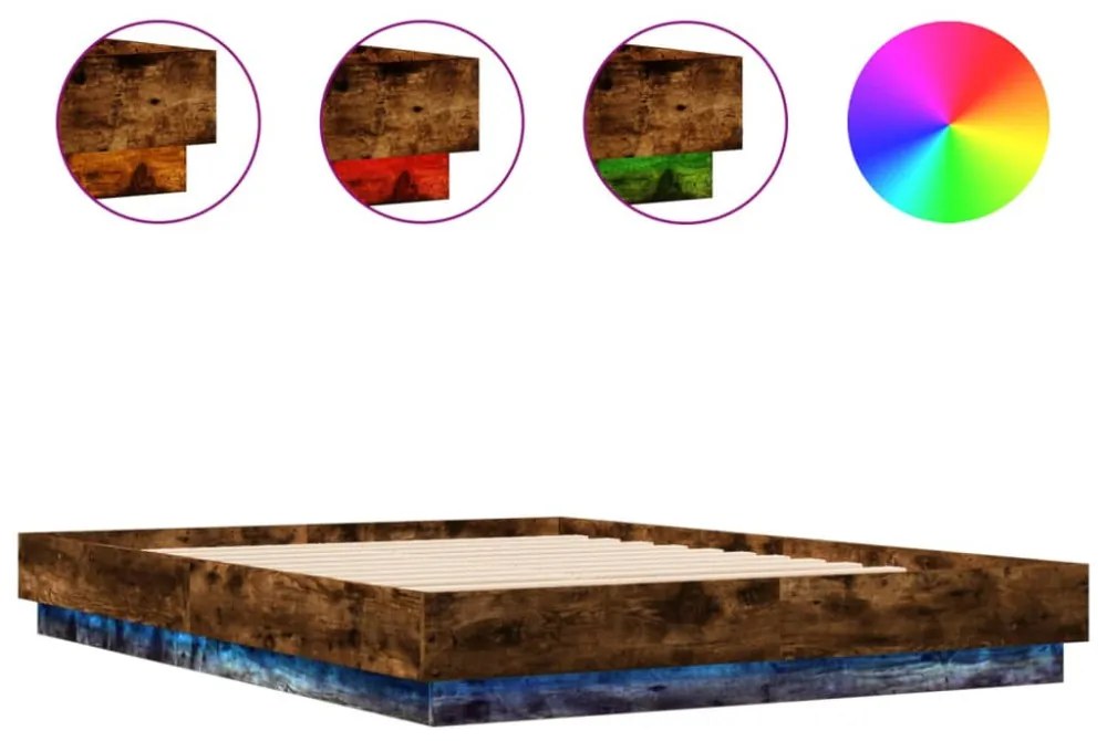 füstös tölgy színű ágykeret LED-világítással 120x200 cm