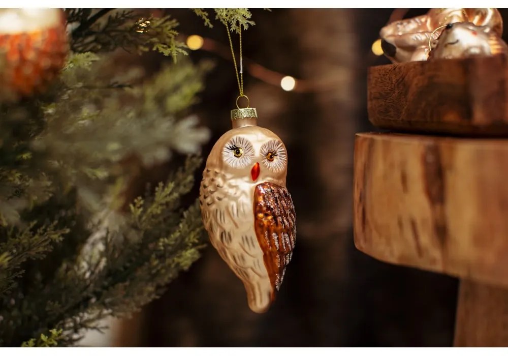 Üveg kézzel készített karácsonyfadísz 13 cm Owl – Sass &amp; Belle