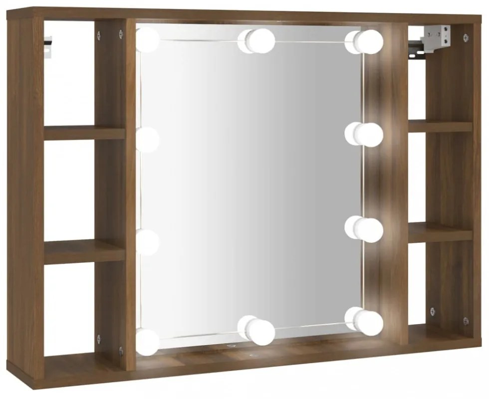 barna tölgyszínű tükrös szekrény LED-ekkel 76 x 15 x 55 cm