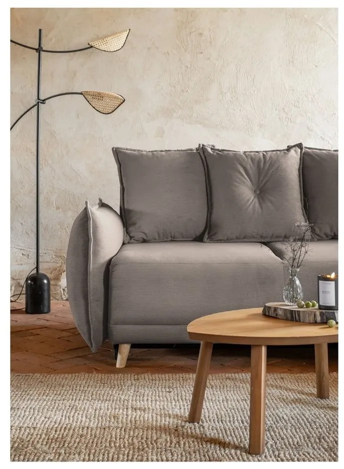 Világosbarna kordbársony kinyitható sarokkanapé (variálható) Lazy Lukka – Miuform