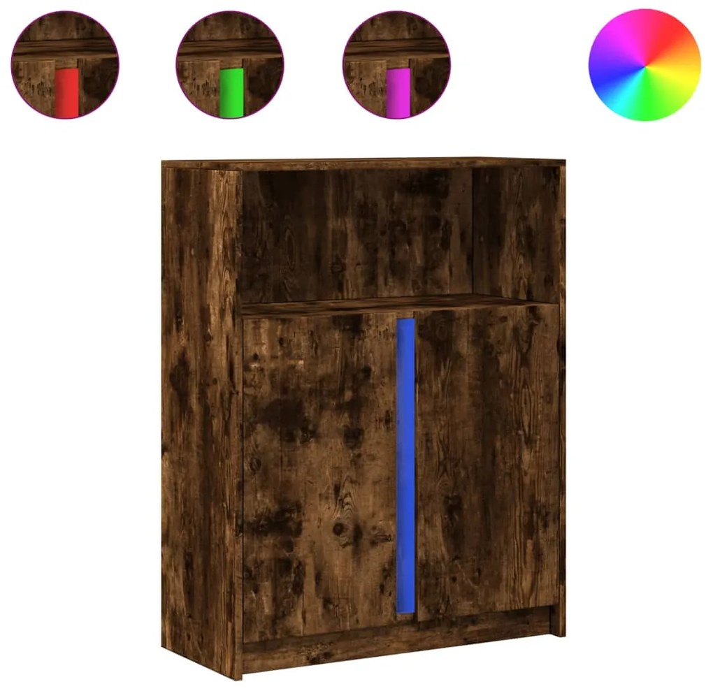 füstös tölgy szerelt fa tálalószekrény LED-del 77 x 34 x 100 cm