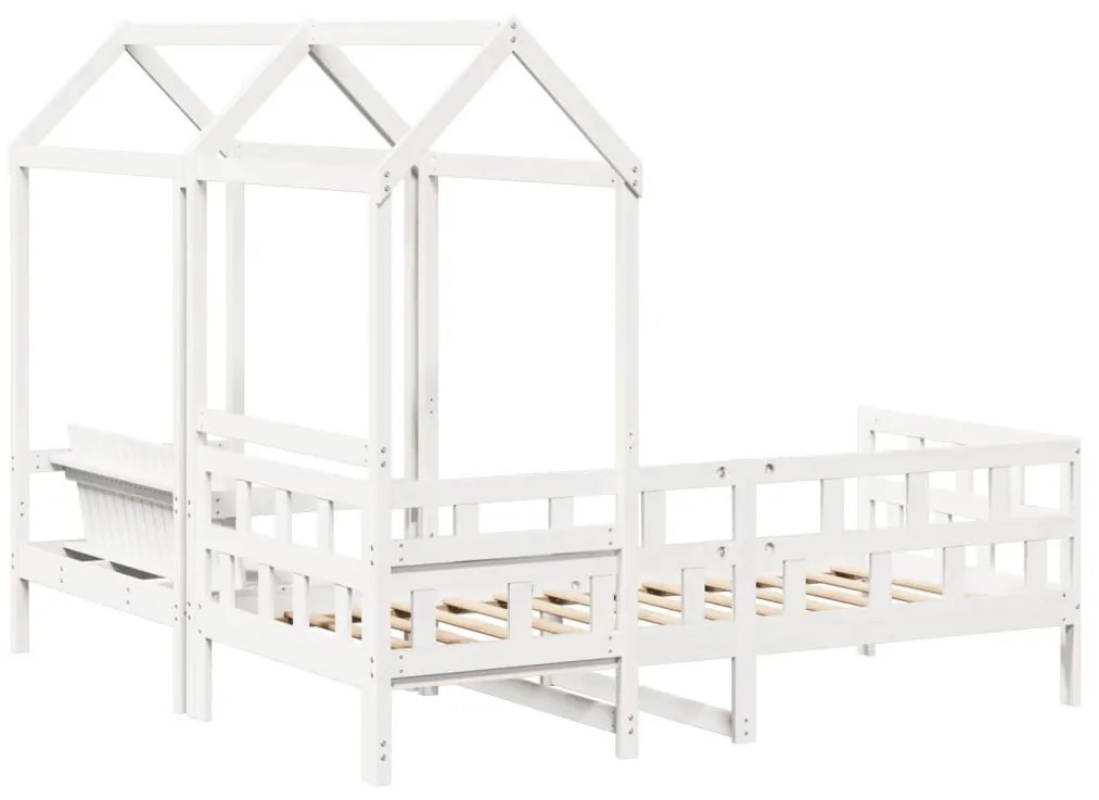 fehér tömör fenyőfa kanapéágyszett tetővel 80 x 200 cm