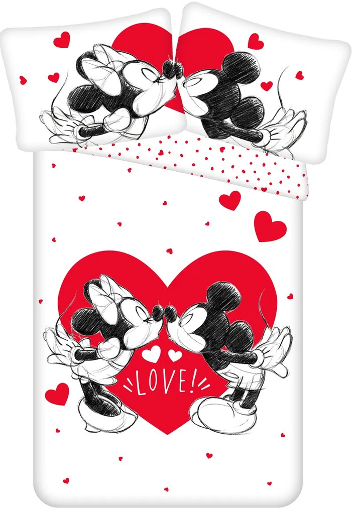Gyermek pamut ágynemű MICKEY & MINNIE LOVE fehér Ágyneműhuzat mérete: 70 x 90 cm | 140 x 200 cm