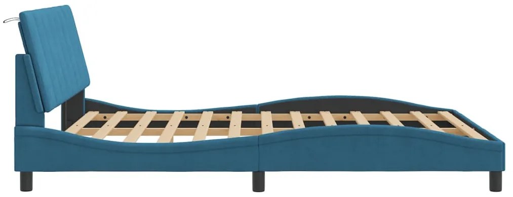 kék bársony ágykeret LED-ekkel matrac nélkül Hanko 160 x 200 cm