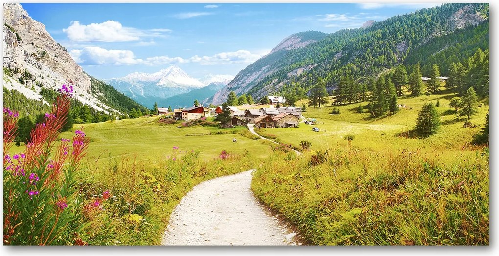 Fotó üvegkép Legelő az Alpokban 140x70