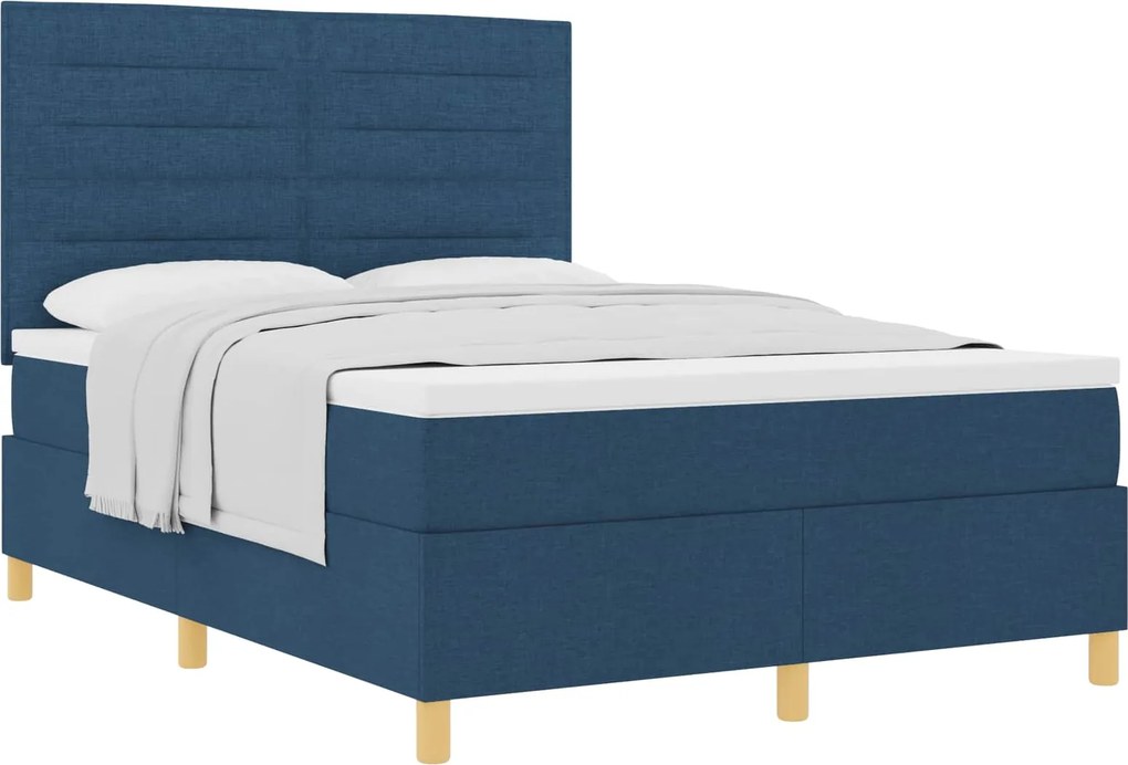 vidaXL Boxrugós ágy matracmal fejtámlával Kék 140 x 190 cm szövet