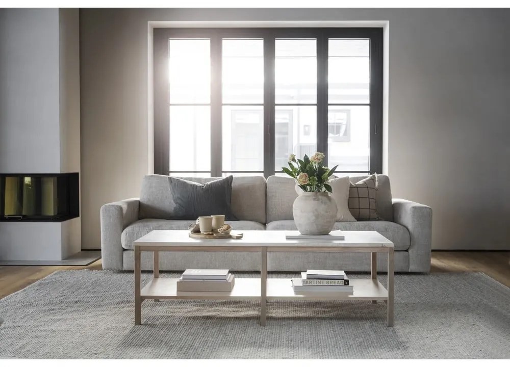 Fehér-natúr színű dohányzóasztal kő asztallappal 140x60 cm Orwel - Rowico