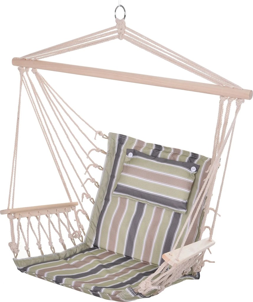 Outsunny Függőszék Csíkos Mintás Hintaágy Fejpárnával Belső és Külső Használatra 100x106 cm Max Terhelhetőség 100 kg | Aosom