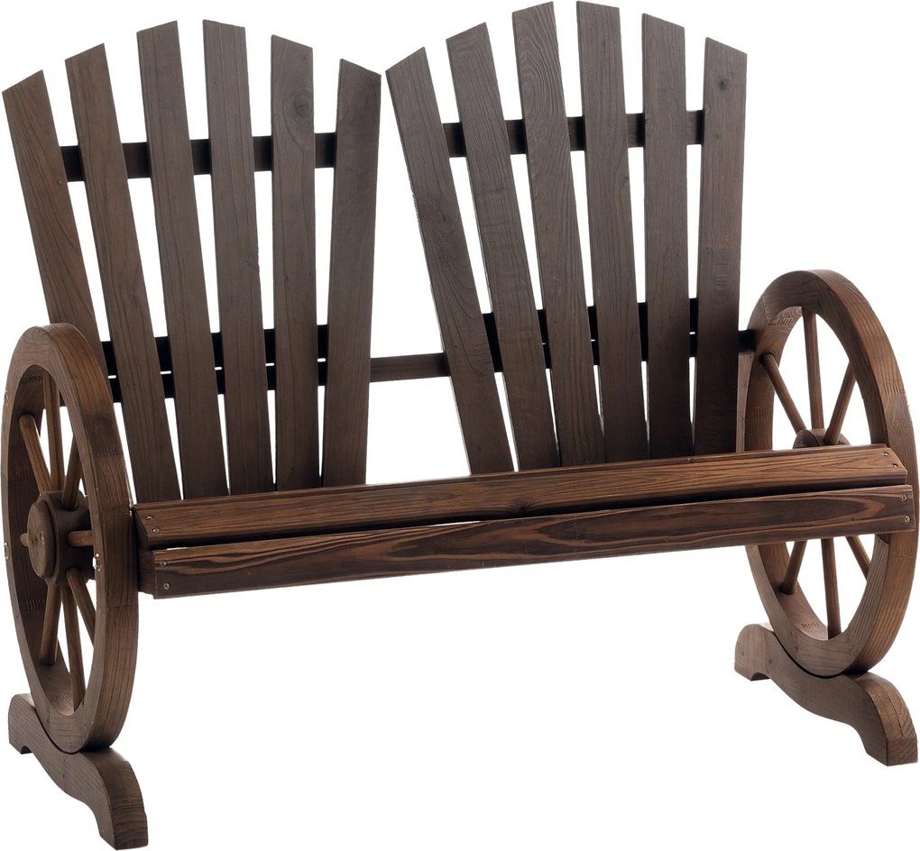 Outsunny 2 Személyes Kerti Pad Szilárd Fa, Karfás Pad, Kerti Bútor 250kg Terhelhetőség, Rusztikus Pad Kerthez, Teraszhoz és Egyéb Kültéri Területekhez