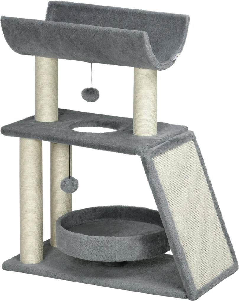 PawHut Macska Kaparófa 76 cm Magassággal, 4 Kaparó Oszloppal, U-alakú Platformmal, Kaparó Pad és Lógó Golyo | Aosom