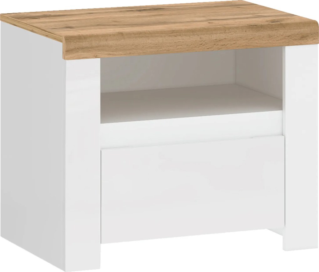Éjjeliszekrény 1S, fényes fehér/wotan tölgy, VILGO