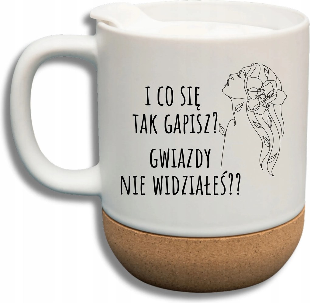 Fehér Bögre Fedéllel És Parafa Aljjal Ajándék És Mit Bámulsz Így?