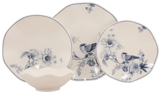24 darabos étkészlet, fehér/kék, porcelán