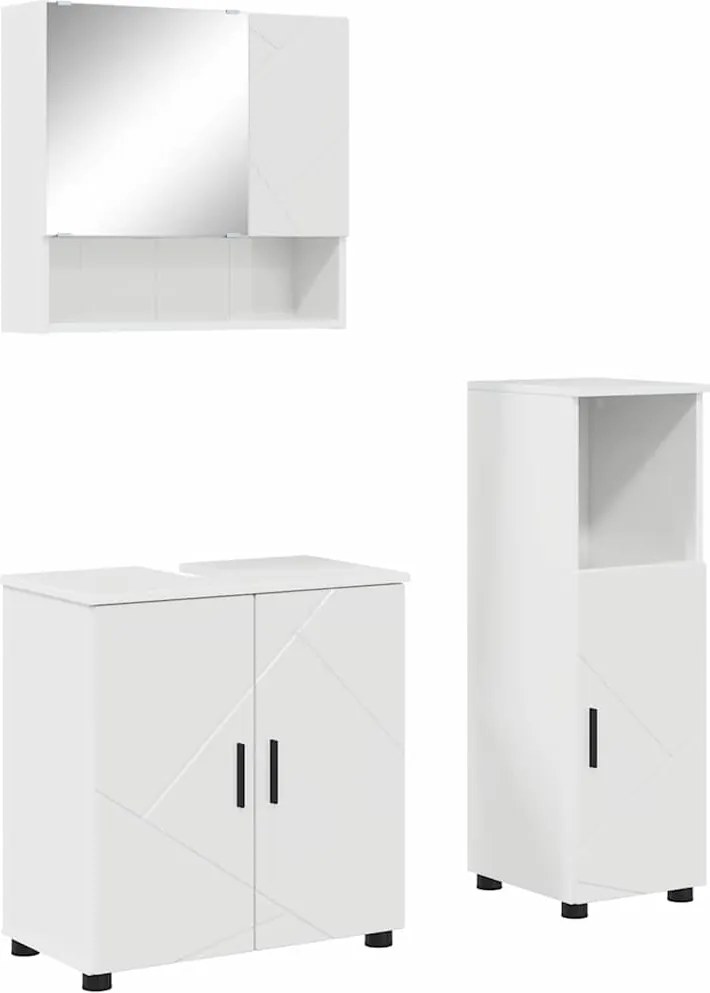 vidaXL Fürdőszoba bútor szett 3 pcs Magas Fényű Fehér Faanyag & Fém