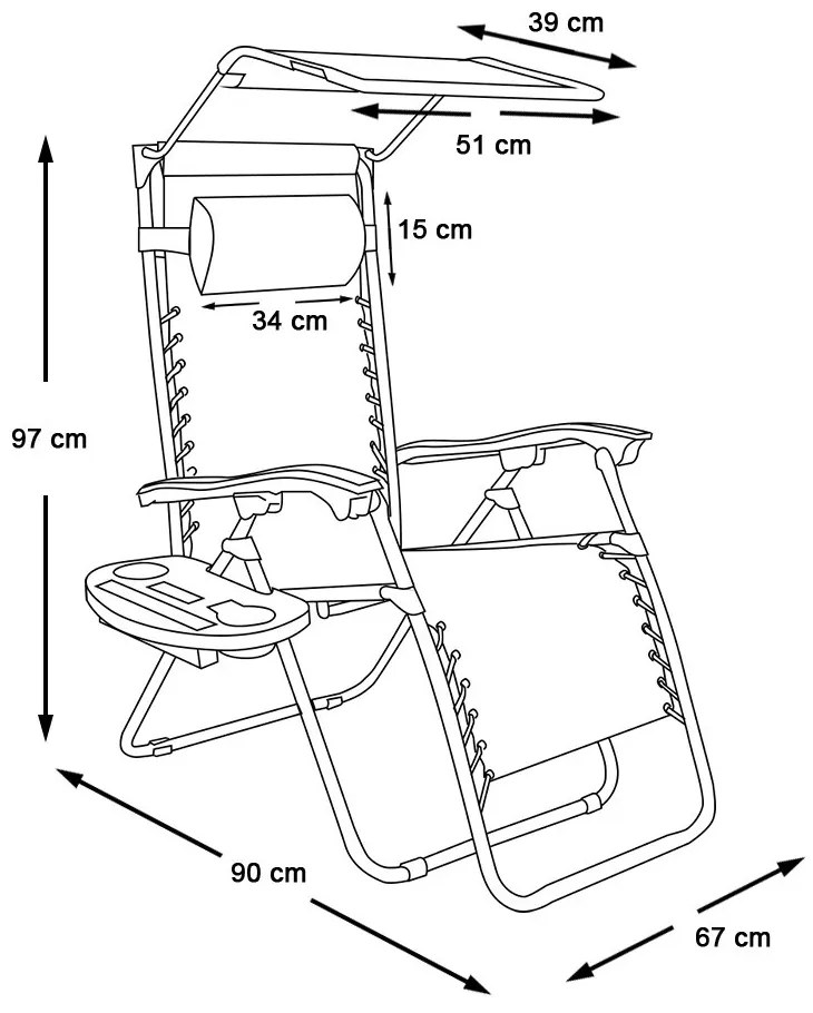 Zéró gravitáció szék napellenzővel és pohártartóval 2 db, több színben-fekete