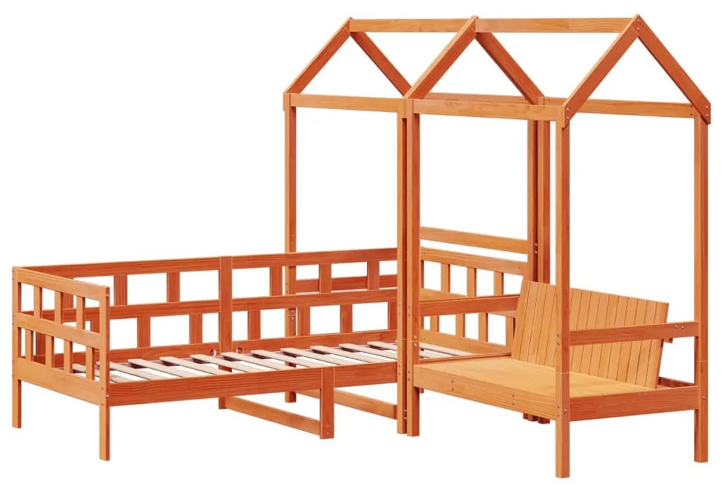 viaszbarna tömör fenyőfa kanapéágyszett tetővel 80 x 200 cm