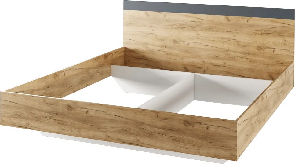 Dupla ágy, 160x200, tölgy artisan/grafit, GABRIELA