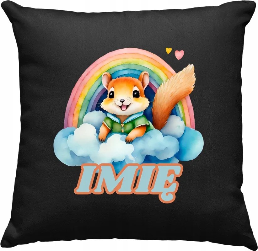 Gyerek párna Mókus Szivárvány +Név Fekete