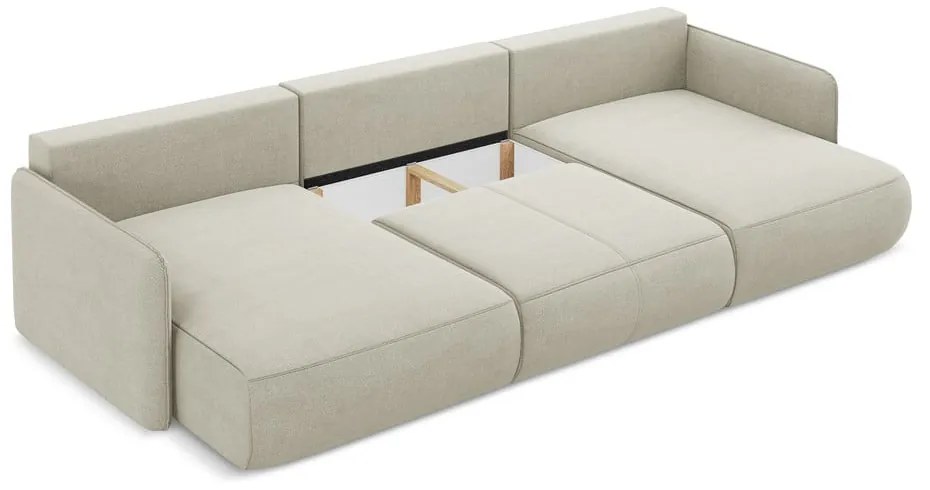 Krémszínű kinyitható-tárolóhelyes sarokkanapé Nanea – Makamii