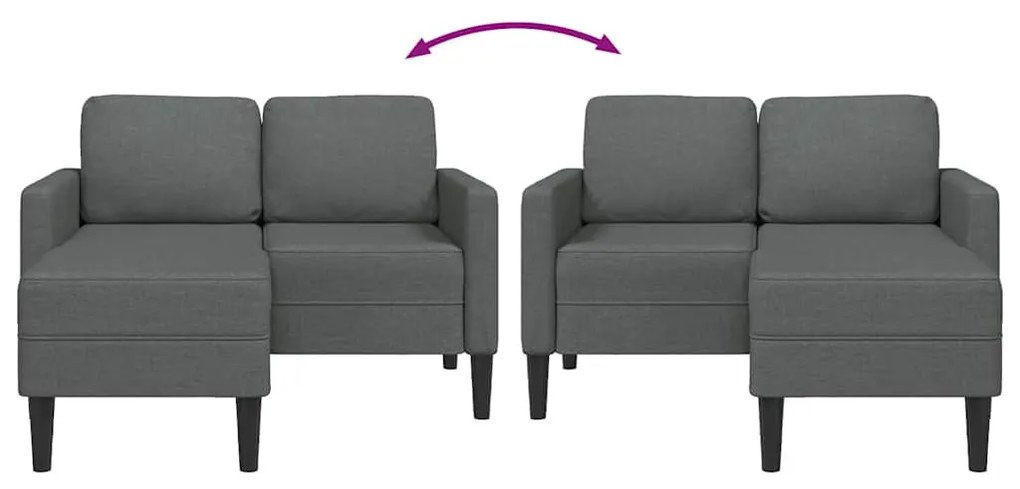 kétszemélyes, L alakú kanapé heverővel, sötétszürke, szövetből készült, 125 cm