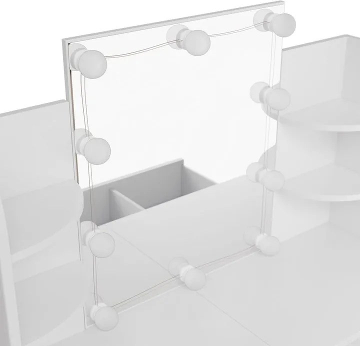 Kozmetikai asztal LED világítással és tükörrel fehér