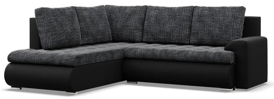 Tokio sarokkanapé, L alakú háttámlával, 2 ágyneműtartóval, fonott + műbőr, baloldali, szürke - fekete