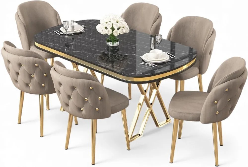 Zae étkezőgarnitúra, fekete márvány-arany, 168 cm – TR240CHR3097