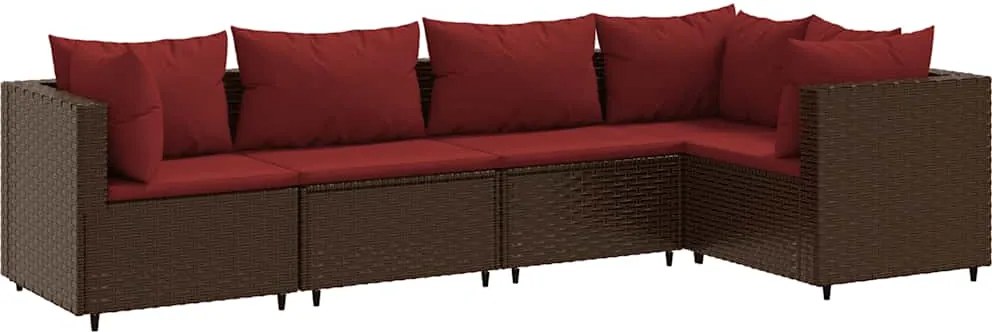 vidaXL 5 részes barna polyrattan kerti ülőgarnitúra párnákkal