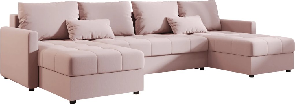 VENORIA U alakú kihúzható ülőgarnitúra, 285x146 cm, púderrózsaszín + 2 párna INGYEN