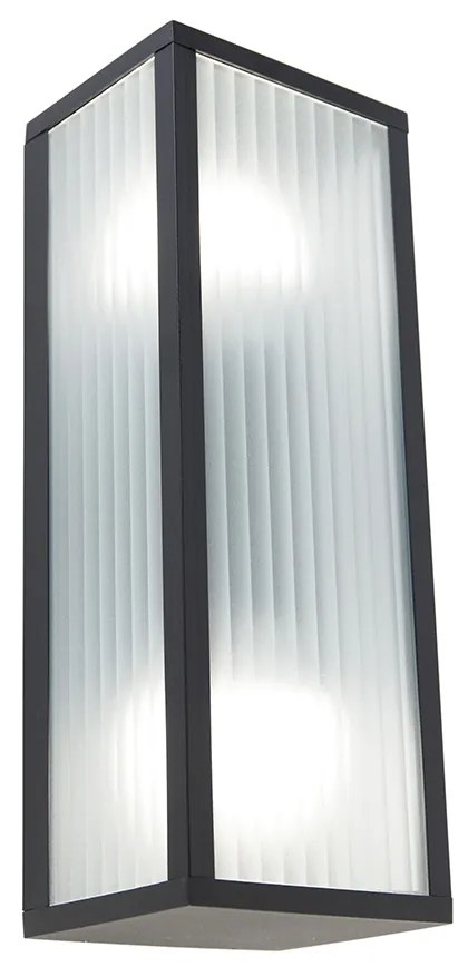 Okos kültéri fali lámpa fekete bordázott üveggel, 2 Wifi A60-as izzóval - Charlois