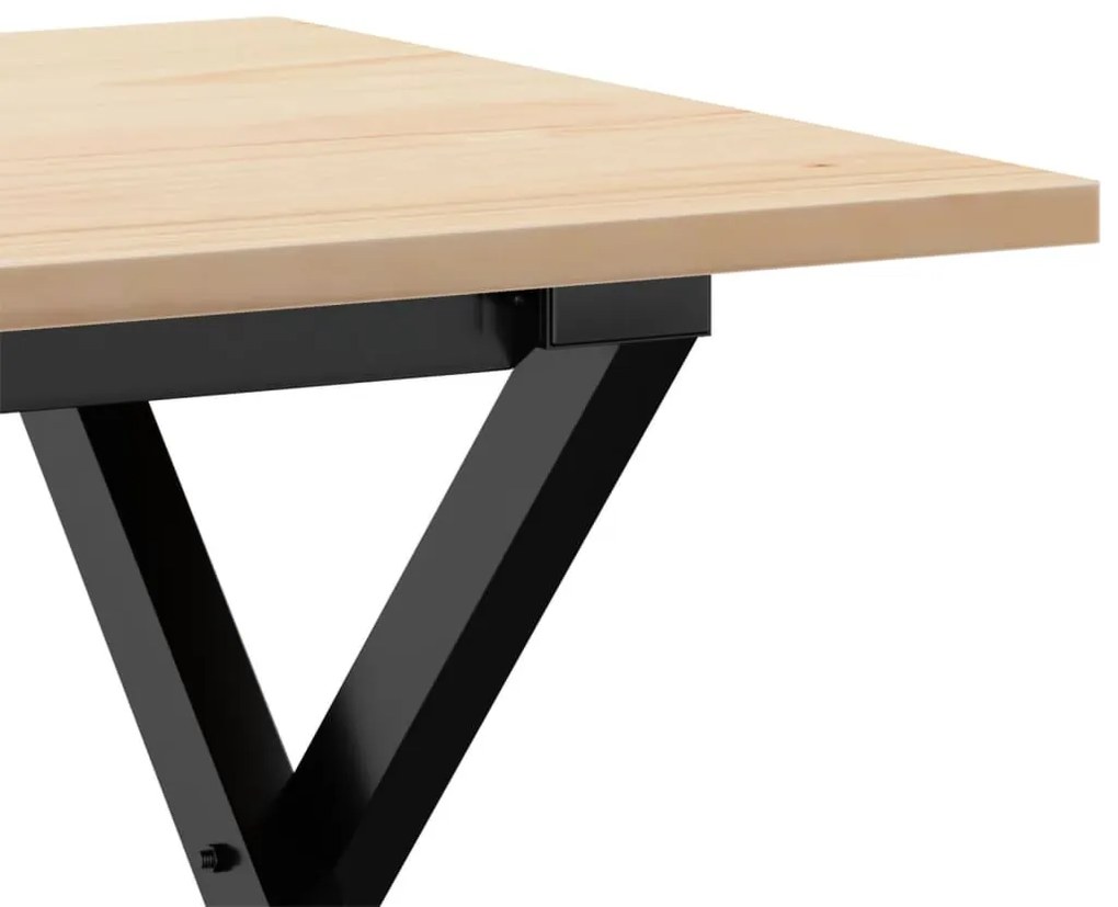 tömör fenyőfa és öntöttvas dohányzóasztal X-vázzal 80x50x40 cm