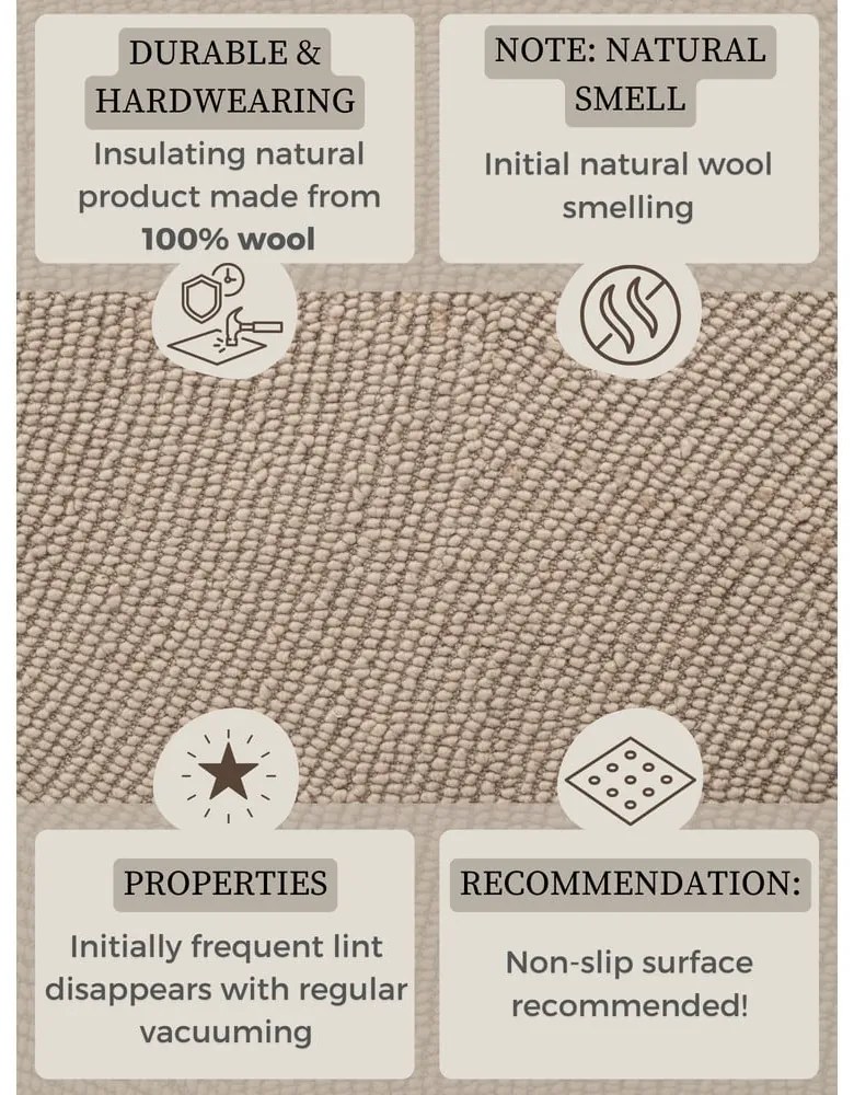 Bézs kézi szövésű gyapjú futószőnyeg 80x200 cm Calmio – Hanse Home