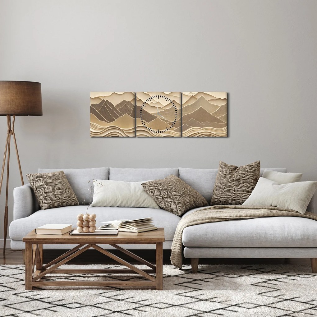 Kép - 3D hegyvonalak (órával) (90x30 cm)