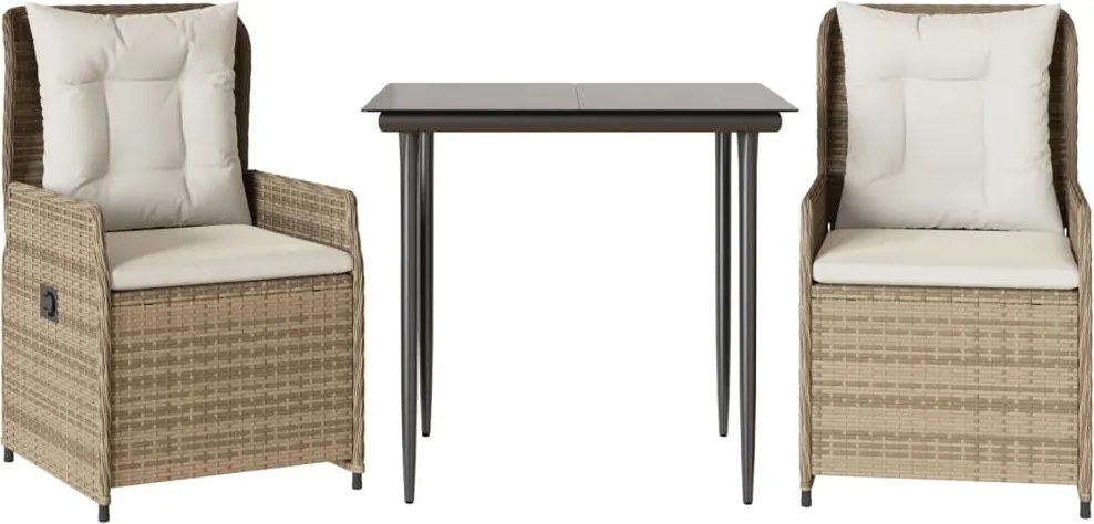 vidaXL 3 részes bézs polyrattan kerti étkezőgarnitúra párnákkal