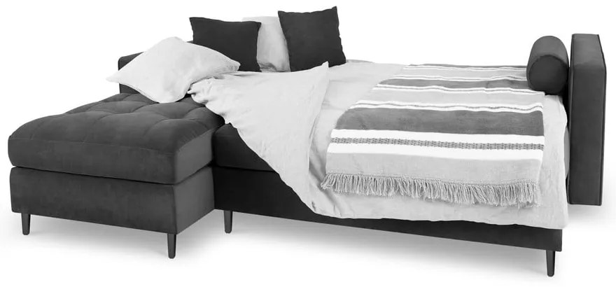 Santo sötétszürke kinyitható bársony sarokkanapé, bal oldali - Milo Casa