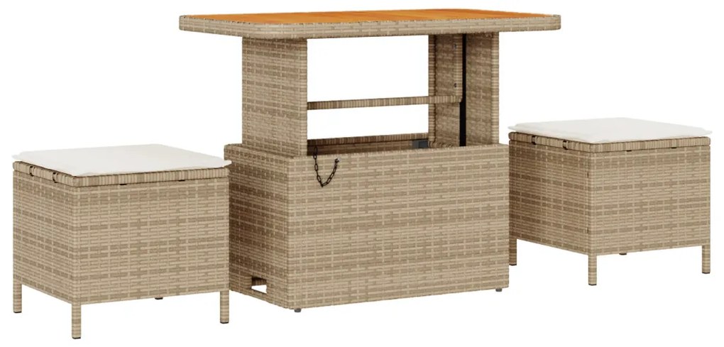 8 Részes Kerti Kanapészett Párnákkal Bézs Poly Rattan Akác, 2-Fős Kerti Kanapé Párnákkal Bézs Poly Rattan, 3 Részes Kerti Étkezőszett Párnákkal Bézs Poly Rattan Akác