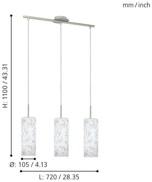 EGLO 90048 - AMADORA függeszték 3xE27/60W