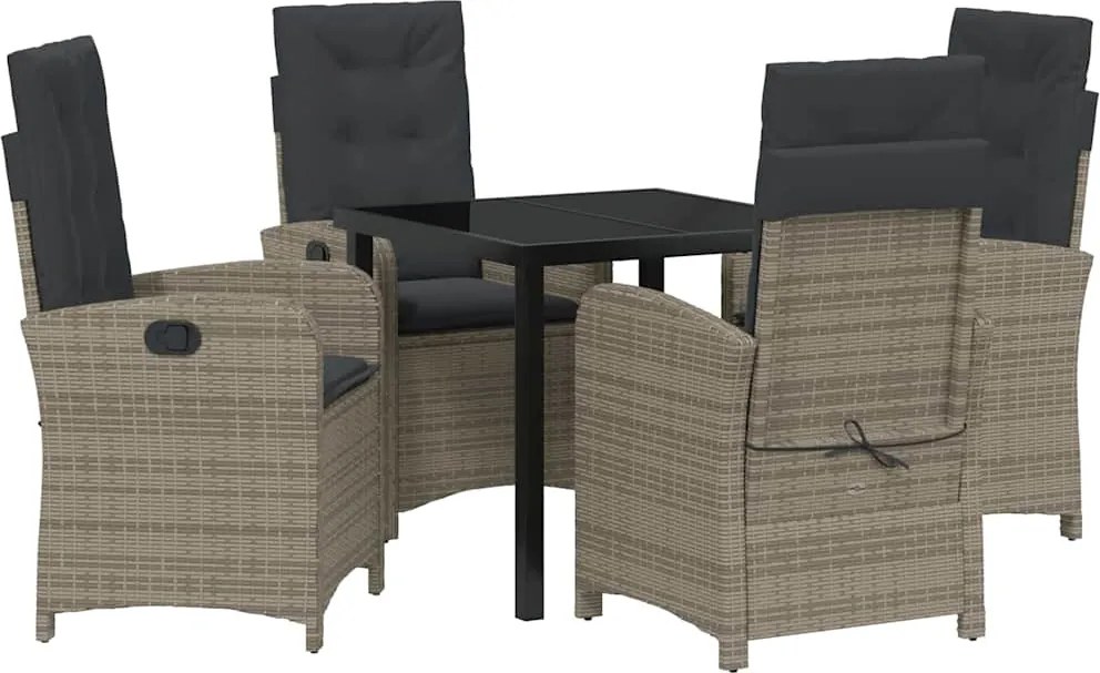 vidaXL Kert étkező szett párnával 5 pcs Szürke polirattan