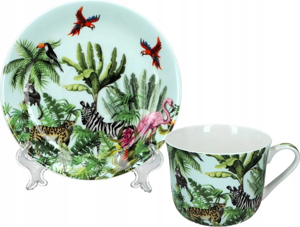 Porcelán reggeliző csésze csészealjjal Virágok 390ml