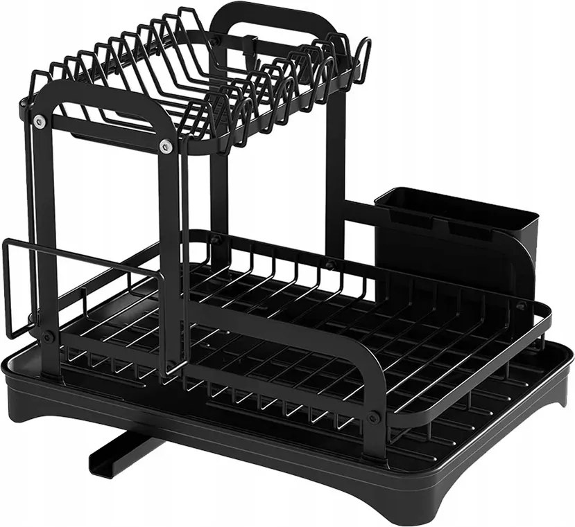 Mosogatószárító Kétszintes Álló Mosogatócsöpentő Nagy Fekete Fém