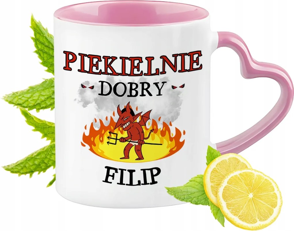 Fülöp bögre Rózsaszín, szív alakú füllel Kávé ajándék