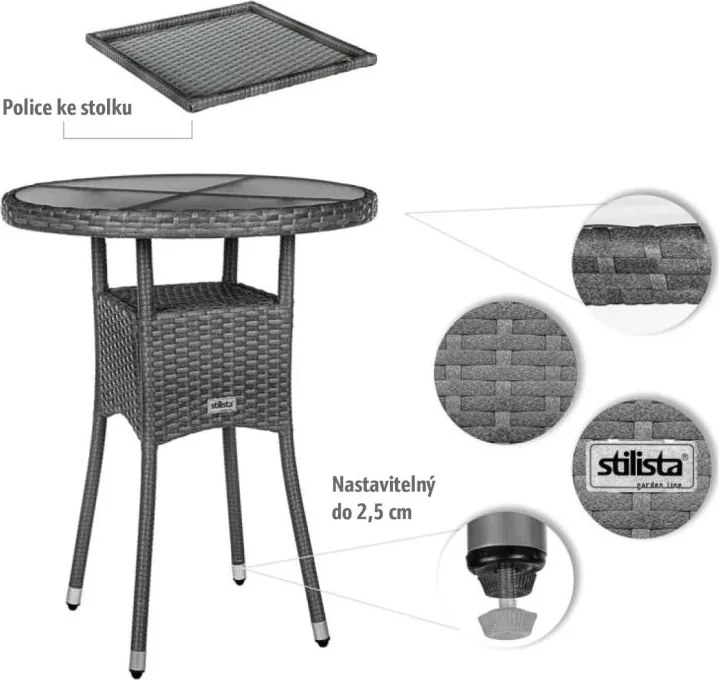 STILISTA Kerti polyrattan asztal 60 x 75 cm fekete